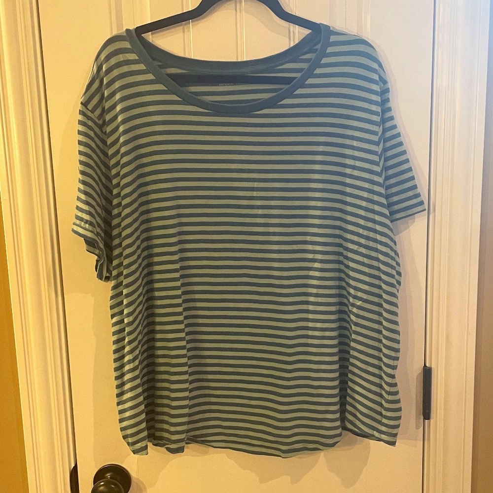 Universal Standard Tee; Light and Dark Blue-Green Stripe; US Plus Size XL (4X)